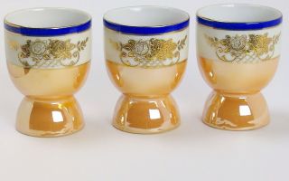 Vintage Set Of 3 Noritake Lusterware Egg Cups Gold - Embossed Japan