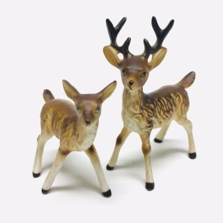 Vintage Porcelain Bone China Miniature Buck Deer With Antlers & Doe Figurines
