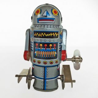 Vintage Robot - 7 Mechanical Wind Up Tin Litho W Box Taiwan R.  O.  C.  Great