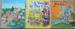 3 Vintage Little Golden Books A Year On The Farm,  A Year In The City,  A Day In