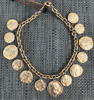 Vintage Signed Kenneth Jay Lane Roman Greek Coin Necklace