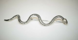 Vintage White Rhinestone Silver Tone Snake Brooch Pin 3.  75 