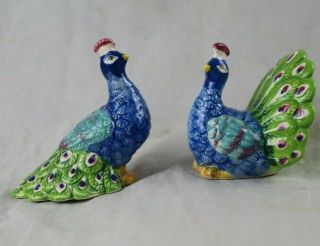 Vintage Peacock Birds Salt And Pepper Shakers Ceramic Blue And Green Birds