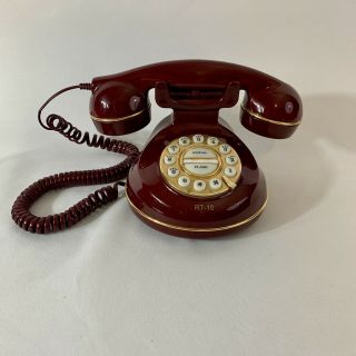 Vintage 1930’s Old Style Retro Corded Desk Push Button Burgundy Rt - 10 Telephone