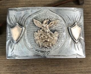 Vintage Mexican Sterling Silver & 10k Gold Belt Buckle