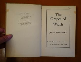 The Grapes of Wrath by John Steinbeck 1939 1st Edition 7th Printing hardcover 6