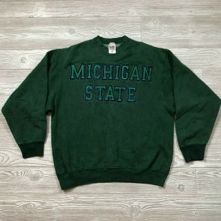 Vtg Michigan State Sweatshirt Green Made In Usa Sz.  L N13