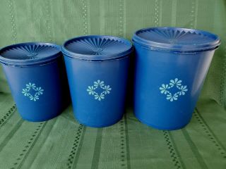 Set Of 3 Vintage Tupperware Blue Servalier Nesting Canisters