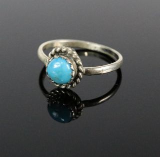 Vintage 925 Sterling Silver 1.  3g Turquoise Rope Southwest Round 7/8 " Ring Size 5