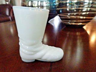 Vintage Degenhart Art Glass Texas Boot Toothpick Holder Milk White Shot Glass
