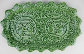 Vintage Bordallo Pinheiro " Rabbit Green " Oblong Serving Plate