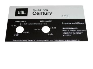Jbl Style Replacement Foil Badge For Century L100 Speaker