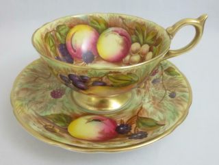 Vintage Aynsley England Orchard Gold Fruit Cup & Saucer Repaired Handle