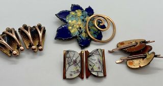 Small Group Vintage Signed Renoir Matisse Copper Enamel Earrings & Brooch