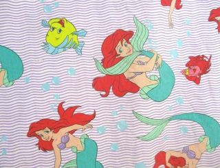 Vintage Disney Little Mermaid Twin Fitted Sheet Ariel Novelty Fabric Dom1f
