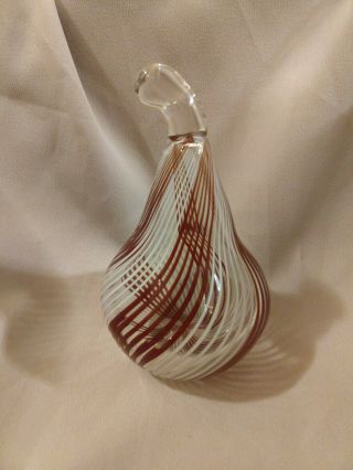Vintage Red White Striped Glass Pear Paperweight