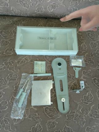 Vintage Sears Kenmore Button Hole Attachment,  Drive Plate,  Screwdriver And Case