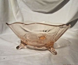 Vintage Pink Depression Glass 3 - Footed Bowl Ribbed Bottom Mid Century Candy Dish