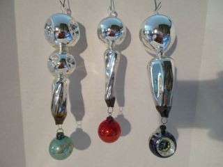 Vintage Trio Hand Blown Glass Christmas Ornaments Holiday Decorations