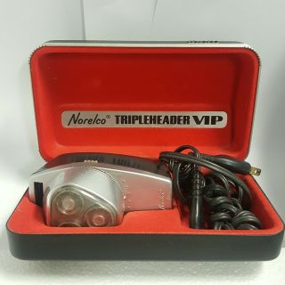 Vintage Norelco Tripleheader Vip Rotary Electric Shaver Razor W/ Case