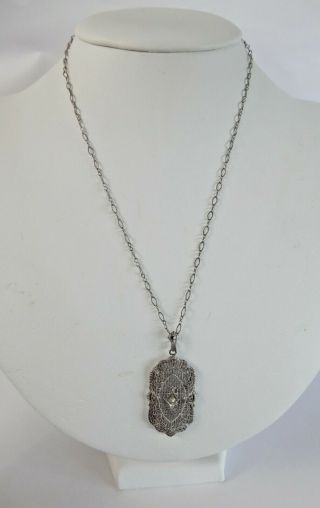 Vintage Art Deco Italian Sterling Silver Camphor Glass Necklace H300 8