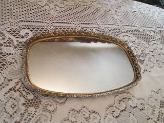 Antique Vintage Vanity Large Mirror Tray Dressing Table Gold Brass Ormolu Oval