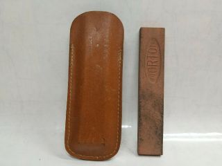 Vintage Norton Abrasives Pocket Sharpening Stone W/ Leather Case. .