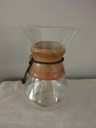 Vtg Chemex Carafe Pour Over Coffee Maker,  Pyrex Glass,  Wood,  Green Stamp