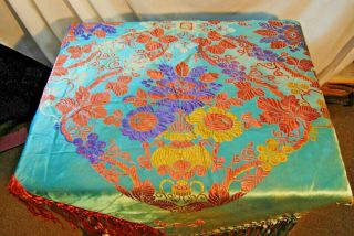 Vintage Wwii Silk Fringe Piano Shawl Tablecloth Hand Knotted Taj Mahal Style