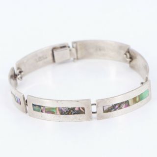 Vtg Sterling Silver - Mexico Abalone Inlay Link 7 " Bracelet - 18g