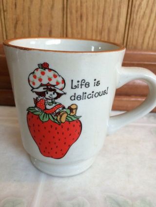 Vintage Strawberry Shortcake Life Is Delicious Ceramic Coffee Mug Cup 1980