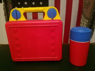 Vintage Igloo Lunch Box Hard - Sided School Work Kids Tote Blue Red Yellowusa Made
