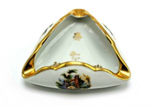 Vintage Limoge Porcelain Ivory Triangle Trinket Ash Tray With French Minstreals