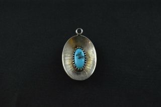 Vintage Sterling Silver Turquoise Stone Oval Pendant - 3g