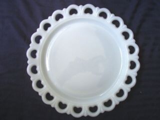 Vintage Large Round Lace Heart Edge Milk Glass Cake Plate / Serving Platter