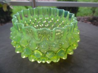 Vintage Fenton Art Glass Topaz Vaseline Opalescent Hobnail Candy Dish