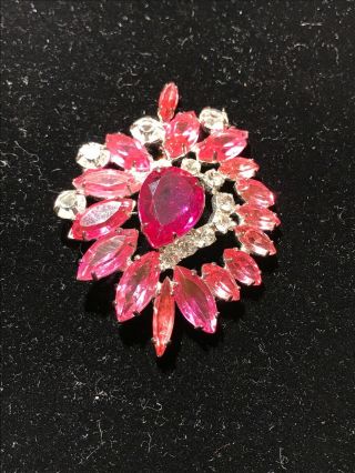 Vintage Stunning Large Pink Rhinestone Fashion Pin/brooch