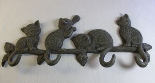 Vintage Cast Iron Cats 4 Hook Tails Coat Rack Wall Mount Country Farm Decor