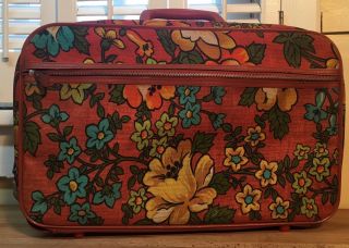 Vintage Luggage Suitcase Flower Power Bantam Travelware Overnight Orange