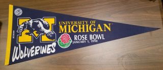 Vintage University Of Michigan Wolverines 1990 Rose Bowl Pennant  12x30