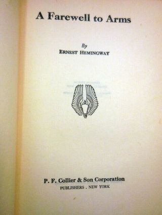 ERNEST HEMINGWAY A FAREWELL TO ARMS P.  F.  COLLIER HB 1929 2
