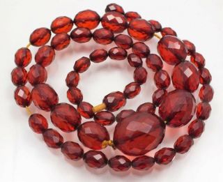Vintage Bakelite Cherry Red Amber Faceted Graduating Bead Necklace 38.  3 Grams.