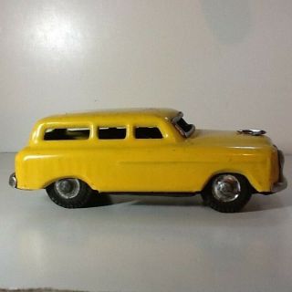 Vintage Japan Tin Friction 5 Inch Ford Yellow Station Wagon Very Good Cond