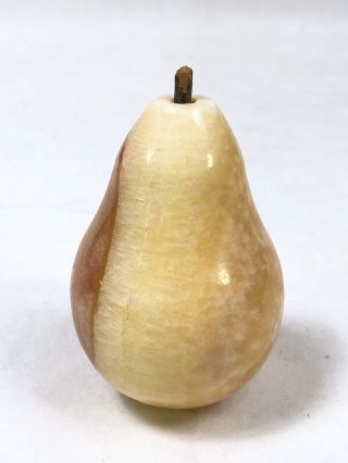 Vintage Yellow Brown Pear Alabaster Marble Stone Fruit Stem Italy Paperweight