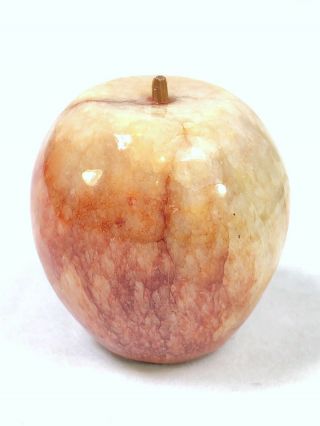 Vintage Yellow & Red Apple Alabaster Marble Stone Fruit Stem Italy Paperweight
