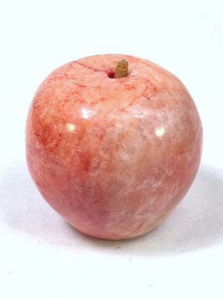 Vintage Red Apple Alabaster Marble Stone Fruit Stem Italy Paperweight