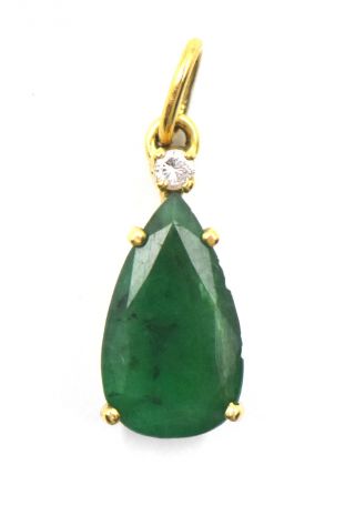 Vintage 1.  5ct Pear Cut Emerald Diamond Accent Necklace Pendant 14k Yellow Gold