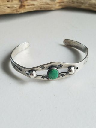 Vintage 1950 ' s Old Pawn Navajo Sterling Silver Turquoise Cuff Bracelet 3