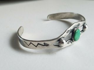 Vintage 1950 ' s Old Pawn Navajo Sterling Silver Turquoise Cuff Bracelet 4