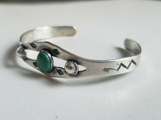 Vintage 1950 ' s Old Pawn Navajo Sterling Silver Turquoise Cuff Bracelet 5
